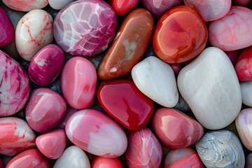 Aufkleber - An Abstract Pattern of Smooth Pink, Red, and White Pebbles Artfully Arranged