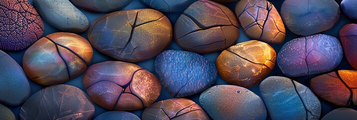 Aufkleber - A Close-Up Shot Capturing the Smooth Texture and Metallic Finish of Vibrant, Multicolored Pebbles