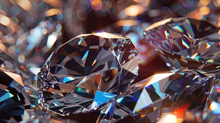Poster - Closeup Photograph Showcasing the Brilliance and Colorful Reflections of Sparkling Diamonds