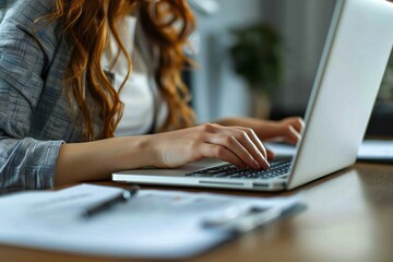 Poster - Accountant Processing Electronic Invoice or E-bill at Desk.
