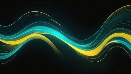 Wall Mural - Futuristic teal and yellow digital wave background with neon lights