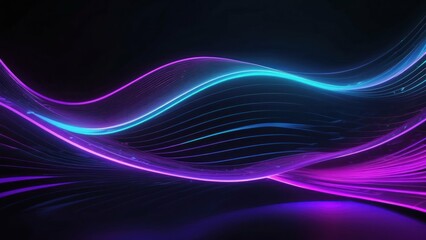 Wall Mural - Futuristic digital waves of violet and blue neon lights create a sleek and dynamic background