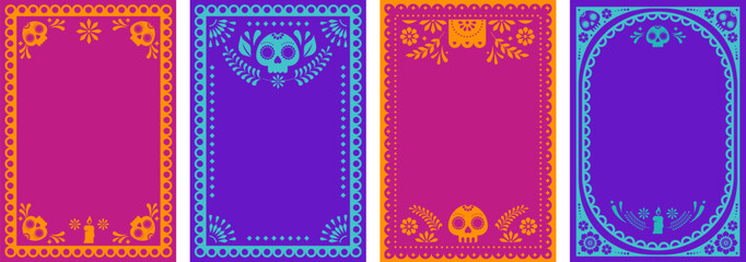 Mexican Frames collection. Wedding, Cinco de Mayo, Fiesta, Dia De Los Muertas, Day of the dead, Mexican holiday. Vertical banner, cards design