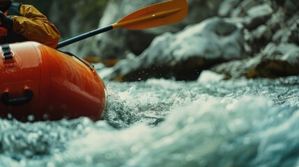 Sticker - Man in Orange Raft Paddling Down River