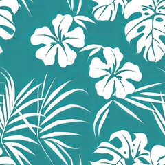 Poster - Teal And White Hawaiian Floral Pattern Vector Illustration