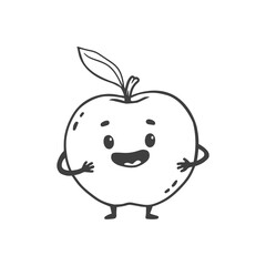 Wall Mural - Cute cartoon apple with smile isolated on white background. Funny character apple in doodle style. 