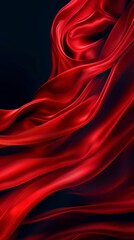 Sticker - Red silk fabric with a dark background, flowing in an abstract style with blurred edges