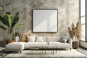 mock up poster frame in modern interior background, living room, Contemporary style, 3D render