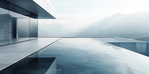 reflective pool and a breathtaking mountain landscape, ideal for premium advertisements and contempo