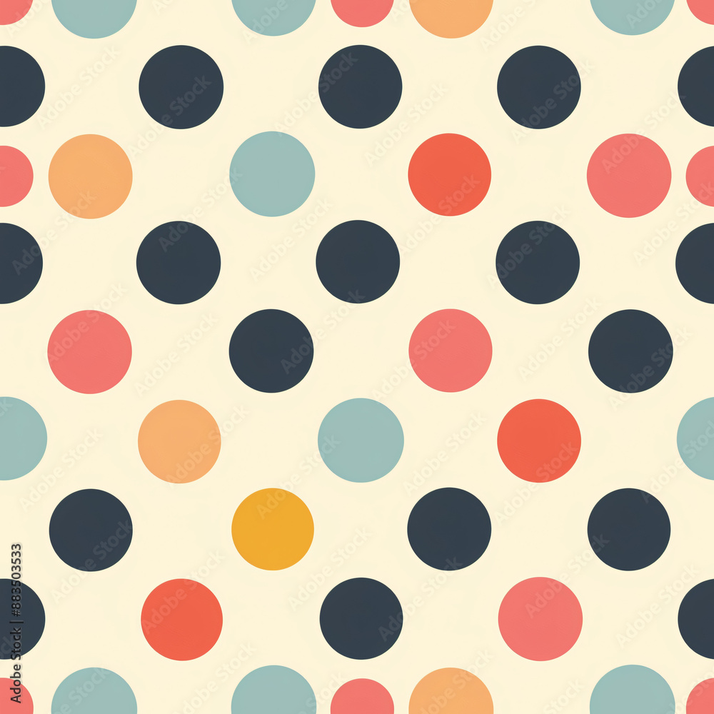 A classic seamless pattern of polka dots in various sizes and colors ...