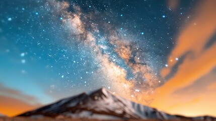 The Milky Way galaxy forms a stunning arch over a snow-covered mountain peak, offering a breathtaking juxtaposition of Earth's natural beauty and the vastness of space.