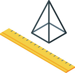 Poster - Wooden ruler measuring a triangular pyramid shape representing concepts like geometry, math, and education