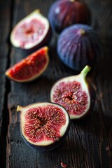 Poster - A natural still life composition featuring a selection of figs arranged on a wooden table