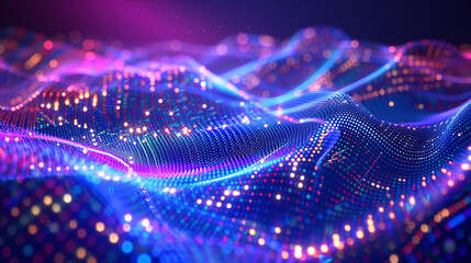 Aufkleber - A digital wave of particles and glowing star points on an abstract background, creating a dynamic image with a technological look and a futuristic feel.