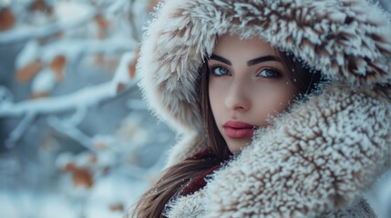 Poster - A person wearing a warm and fuzzy coat and hood, great for winter or cold weather scenes