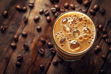 Poster - Close-up shot of a glass of coffee on a table, perfect for food and beverage related content