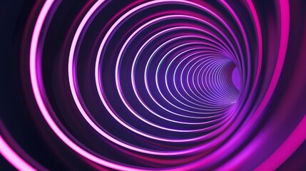 Wall Mural - Abstract graphic design featuring an illusion of a spiral with geometric shapes in pink and violet neon lines against a purple background