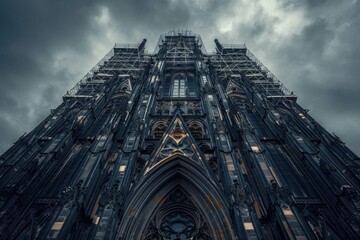 Poster - A photo of a tall building with a prominent clock tower, great for use in travel or architecture related content