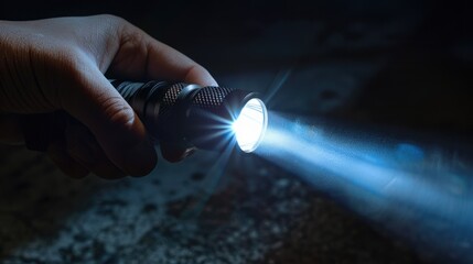 Poster - A person holds a flashlight in their hand
