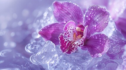 Poster - A close-up shot of a single flower growing on ice