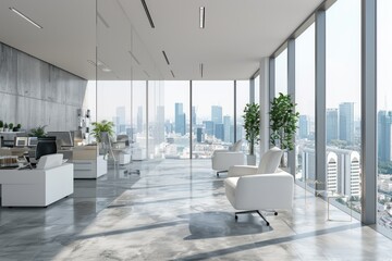 Poster - A modern office with a view of the city