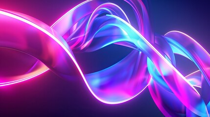 Wall Mural - Futuristic concept rendered in 3D showcasing a colorful background with abstract shapes glowing in the ultraviolet spectrum characterized by curvy neon lines representing energy
