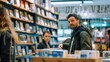 © Jafree - Adult man browsing through books in a crowded store, Concepts of education, casual shopping, literary culture