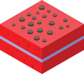 Sticker - Red velvet cake slice with chocolate chips on top isometric view