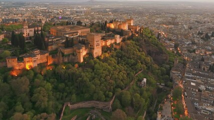 Wall Mural - Aerial view of the historic Alhambra palace at night, Granada, Andalusia, Spain