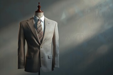 Poster - Suit displayed on a mannequin stand against a wall, great for fashion or style inspiration