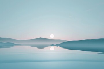 Poster - A serene lake scene with mountains in the background, great for travel or nature-themed projects