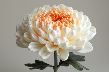 Wall Mural - A Single White Chrysanthemum With Peach Center in Bloom