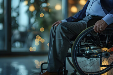 Wall Mural - Close up hand Disabled businessman in wheelchair in office