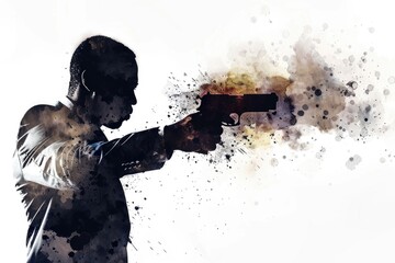 Poster - A person holding a firearm, suitable for various contexts including crime, action, or everyday situations