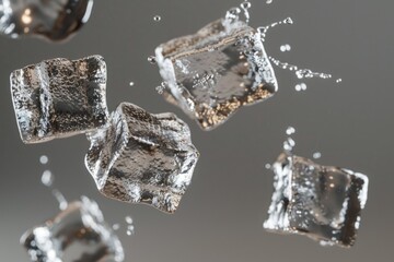 Poster - A pile of ice cubes falling through the air, creating a misty effect