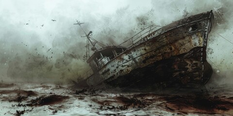 Poster - A solitary boat floats on the surface of a still body of water, providing a serene atmosphere