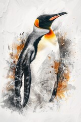 Poster - A single penguin standing on a white background, looking directly at the camera