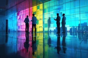 Aufkleber - A group of people standing in front of a vibrant and colorful wall, great for use as a background or concept image