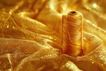 Poster - A single spool of thread sitting on top of a golden cloth