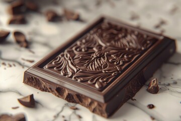 Poster - A single piece of chocolate sits on a flat surface