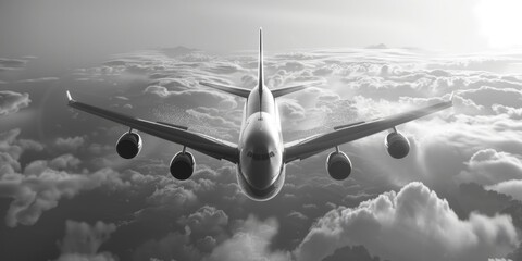 Fototapete - A large commercial airliner soaring through the clouds
