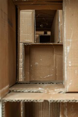 Aufkleber - A simple cardboard box with a hole cut out of one side, often used for shipping or storage