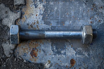 Poster - A close-up view of a bolt and nut lying together on the ground