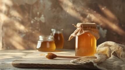 Wall Mural - Honey Jars on Wooden Table