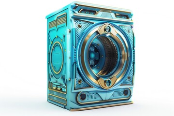 Poster - A blue washer sitting on a white floor