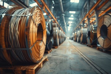 Poster - Industrial storage facility filled with multiple coils of steel
