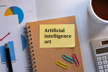 Poster - There is sticky note with the word Artificial intelligence art. It is as an eye-catching image.