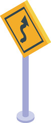 Poster - Yellow road sign showing double curve ahead isometric icon