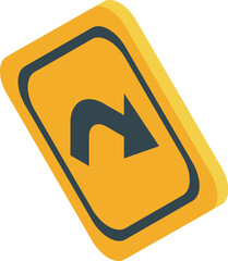 Poster - Yellow road sign indicating a u turn is allowed, in isometric view