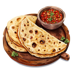 Plate of tasty Chapati with on white background.